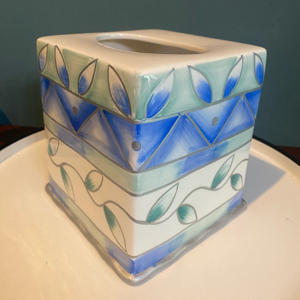 Wamsutta Hand Painted Ceramic Tissue Box Cover - Picture 2 of 6